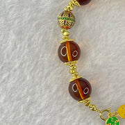 Natural Purple Honey Amber Beads in S925 Gold Color Bracelet 天然紫蜜琥珀手链10.66g 13.8mm 1 Bead 9.8mm 7 Beads - Huangs Jadeite and Jewelry Pte Ltd