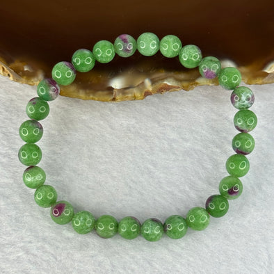 Natural Emerald And Ruby Zoisite Beads Bracelet 13.89g 15.5cm 6.8mm 28 Beads - Huangs Jadeite and Jewelry Pte Ltd