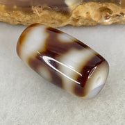 Natural Powerful Tibetan Old Oily Dark Brown With White Agate 3 Eyes Dzi Bead Heavenly Master (Tian Zhu) 三眼天诛 3.92g 19.6 by 10.8mm - Huangs Jadeite and Jewelry Pte Ltd