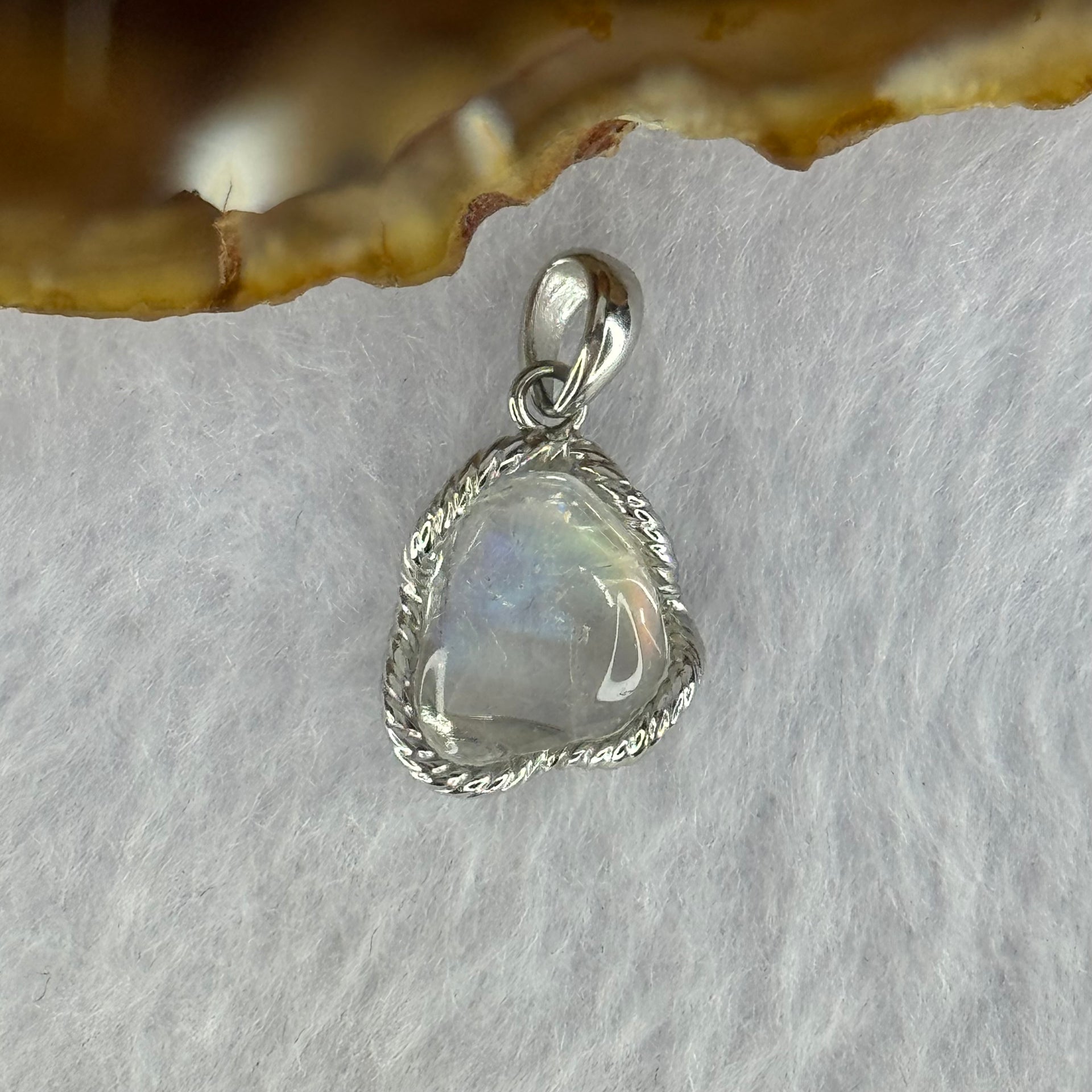 Natural Madagascar Blue Moonstone in S925 Silver Pendant 1.76g 11.2 by 9.5 by 3.5mm - Huangs Jadeite and Jewelry Pte Ltd