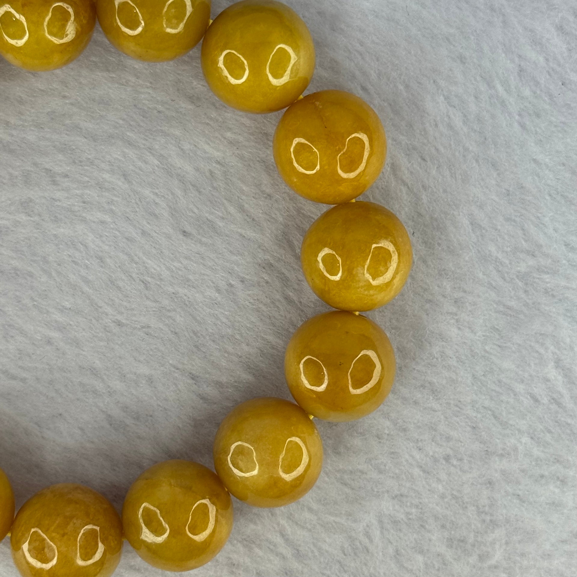 Type A Yellow Jadeite Beads Bracelet 66.62g 18cm 13.8mm 15 Beads (Burned) - Huangs Jadeite and Jewelry Pte Ltd