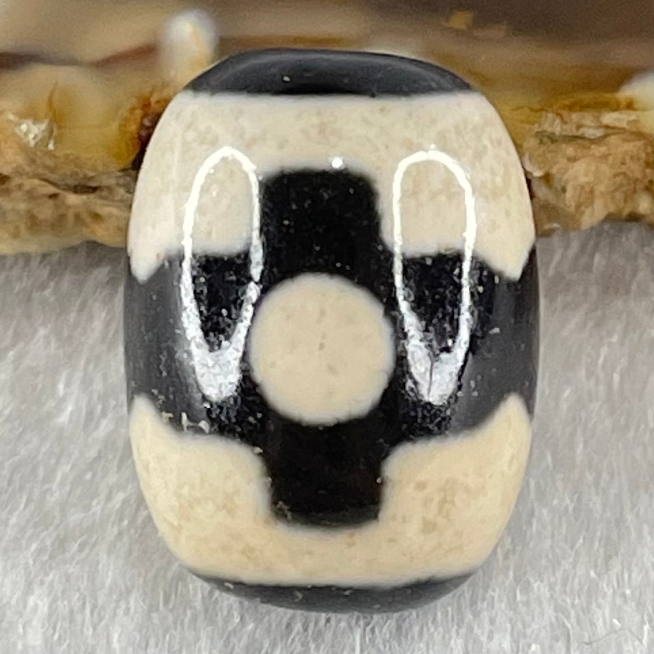 Natural Powerful Tibetan Old Oily Dark Brown With White Agate 3 Eyes Dzi Bead Heavenly Master (Tian Zhu) 三眼天诛 4.84g 17.7 by 13.3mm - Huangs Jadeite and Jewelry Pte Ltd