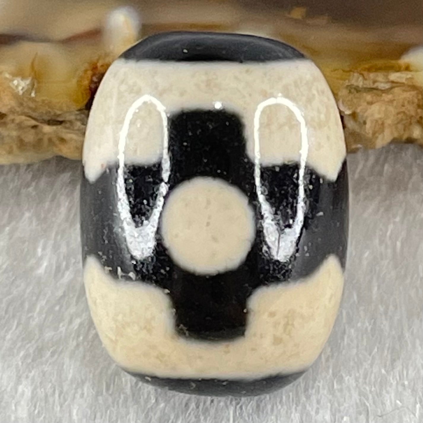 Natural Powerful Tibetan Old Oily Dark Brown With White Agate 3 Eyes Dzi Bead Heavenly Master (Tian Zhu) 三眼天诛 4.84g 17.7 by 13.3mm - Huangs Jadeite and Jewelry Pte Ltd