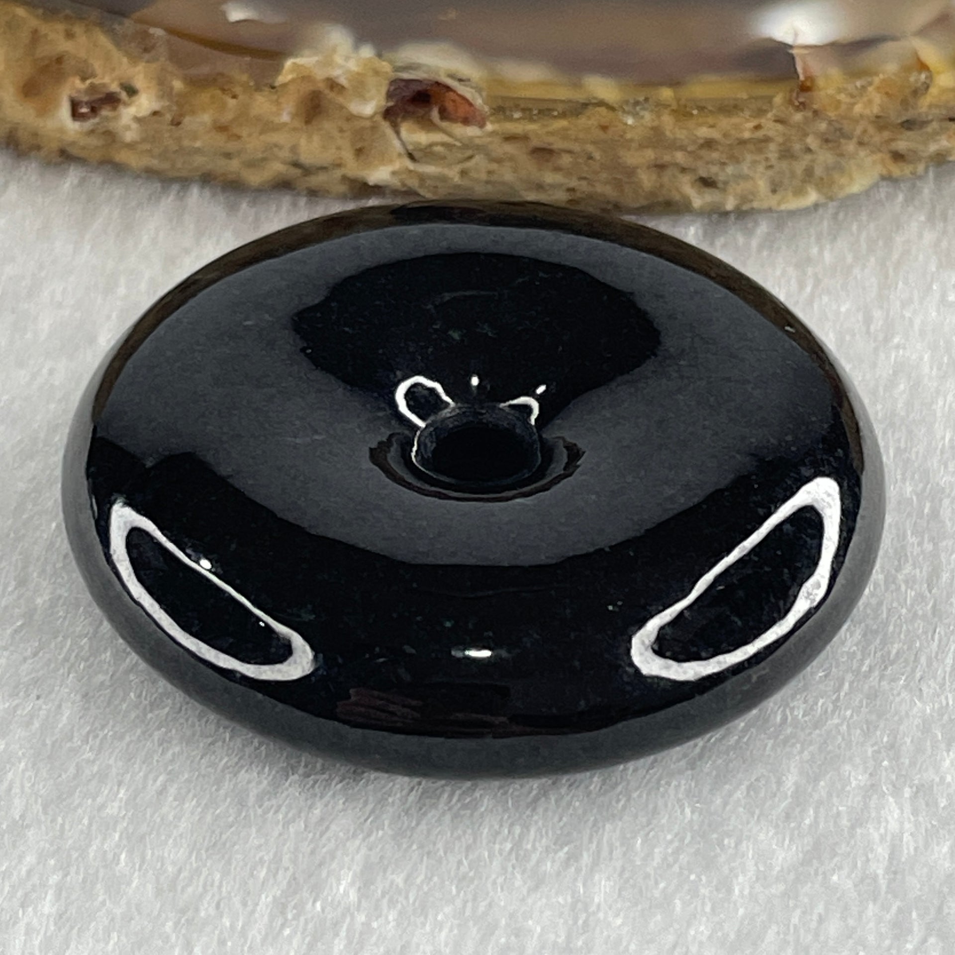 Type A Opaque Black Omphacite Jadeite Ping An Kou Donut Pendant 23.83g 36.0 by 8.9mm - Huangs Jadeite and Jewelry Pte Ltd