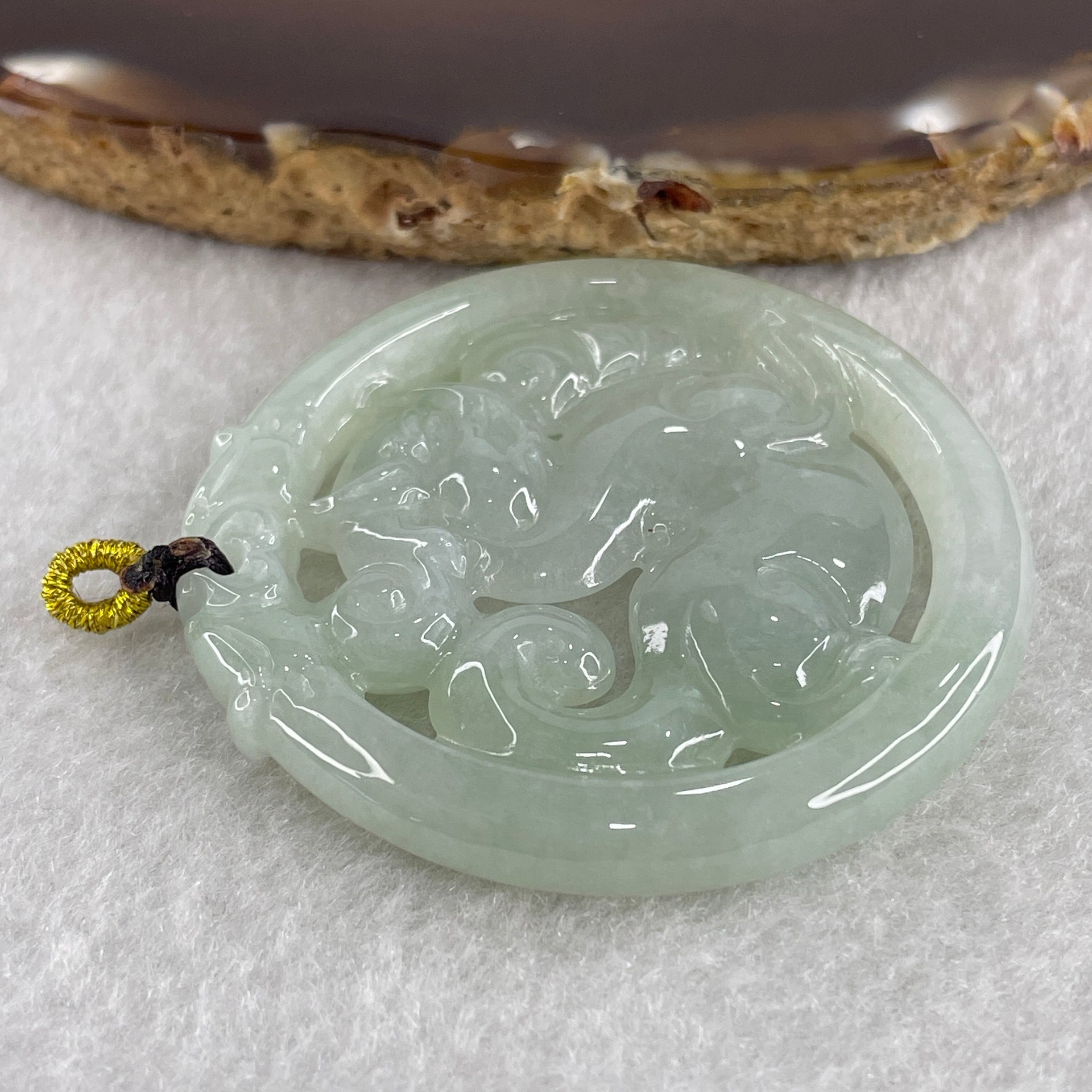 Natural Type A Jelly Green Jadeite Qlin with Double Dragon Head Pendant 25.65g 49.5 by 6.4mm - Huangs Jadeite and Jewelry Pte Ltd