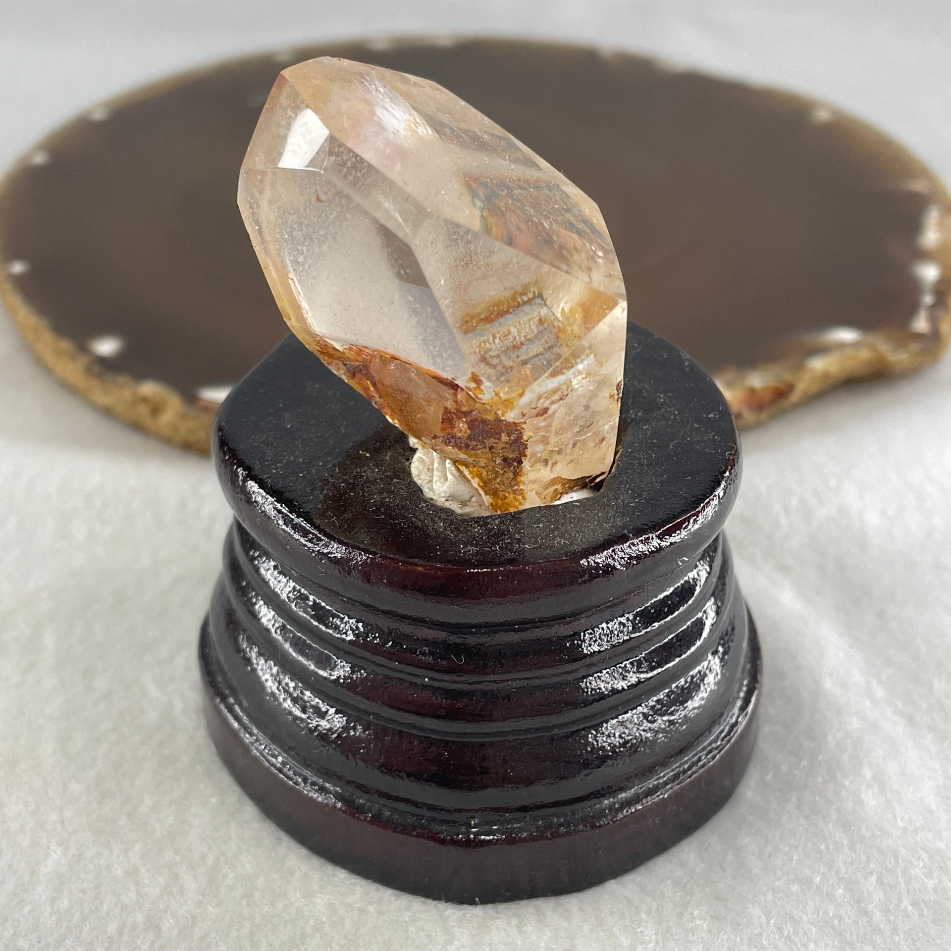 Natural Ferruginous Quartz Display with Wooden Stand 118.2g 62.8 by 60.4 by 737.mm - Huangs Jadeite and Jewelry Pte Ltd