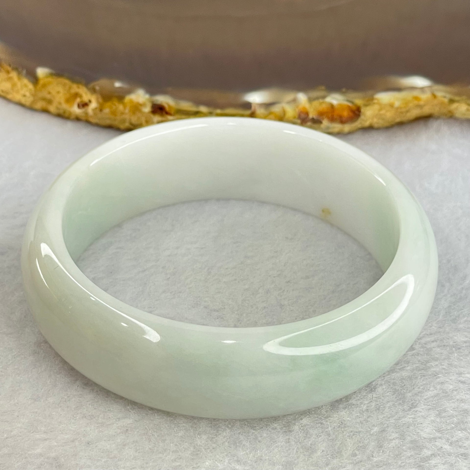Type A Faint Lavender Green Jadeite Bangle Internal Diameter 55.3mm 61.24g 17.3 by 7.2mm (Internal Lines) - Huangs Jadeite and Jewelry Pte Ltd