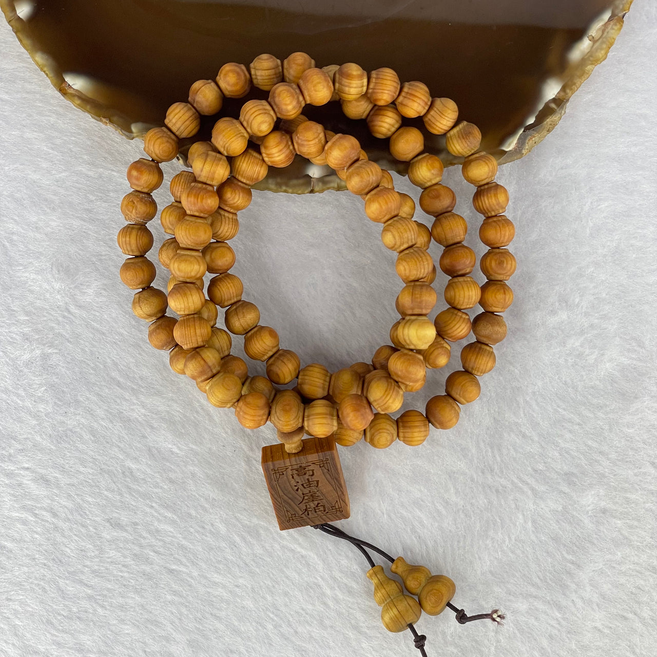 Natural High Oil Content Yabai Wood 高油崖柏 Beads Necklace 25.62g 8.2mm 109 Beads Pendant 19.4 by 16.5 by 6.5mm - Huangs Jadeite and Jewelry Pte Ltd