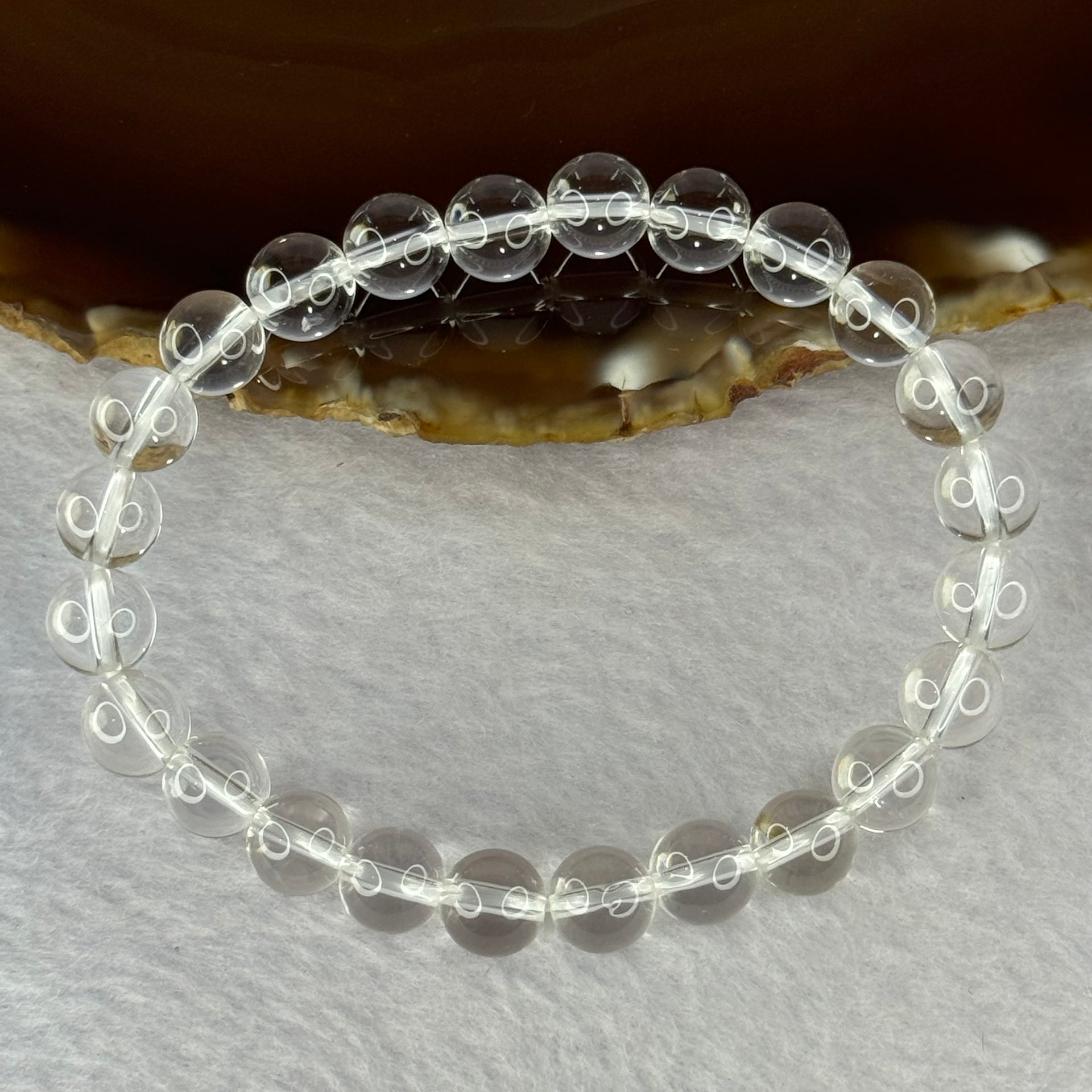 Natural Clear Quartz Bracelet 天然白水晶手链 18.56g 16.5cm 8.4mm 24 Beads - Huangs Jadeite and Jewelry Pte Ltd