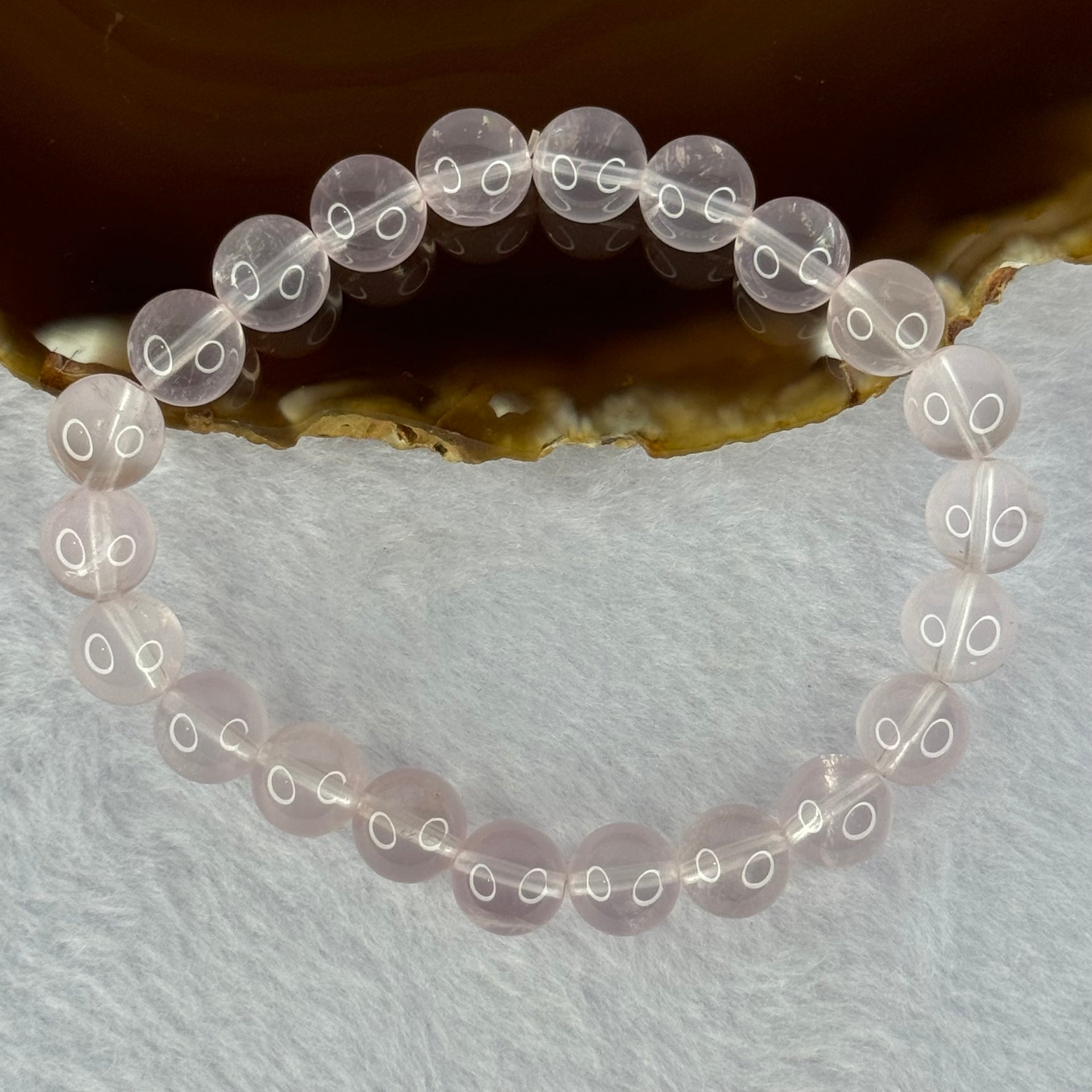 Natural Rose Quartz Beads Bracelet 天然玫瑰石英珠手链 20.77g 16cm 8.9mm 22 Beads - Huangs Jadeite and Jewelry Pte Ltd