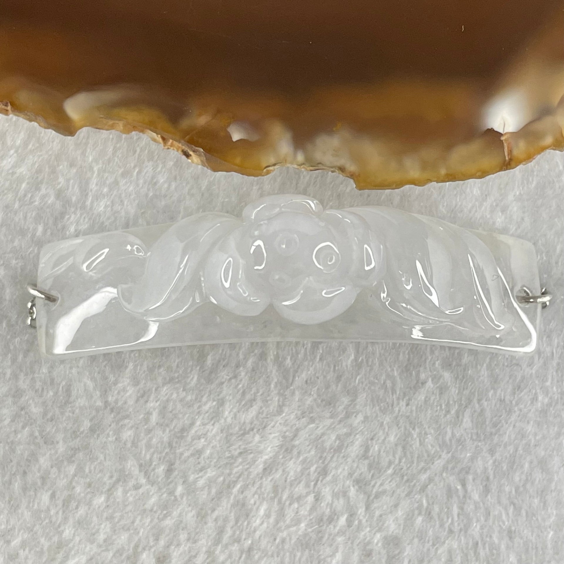 Type A Semi Icy Faint Lavender Jadeite Flower Charm in S925 Sliver Bracelets 13.70g 53.0 by 12.8 by 13.5mm - Huangs Jadeite and Jewelry Pte Ltd