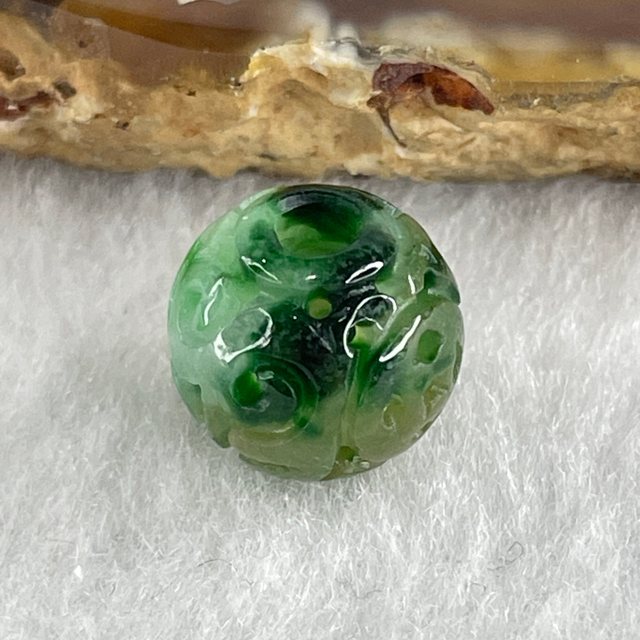 Natural Type A Lao Keng Old Mine Green Jadeite Flora Carving Bead Charm 1.36g 11.4mm - Huangs Jadeite and Jewelry Pte Ltd