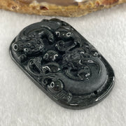 Type A Opaque to Partial Translucent Black Omphacite Jadeite Pixiu Pair Pendant 22.39g 54.7 by 34.8 by 8.8mm - Huangs Jadeite and Jewelry Pte Ltd