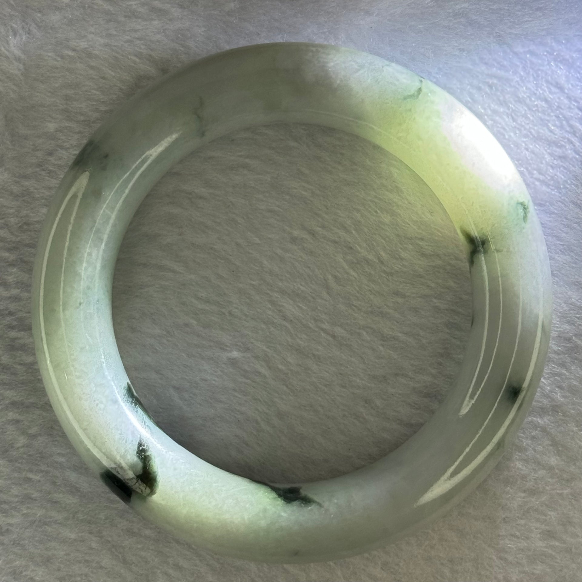 Type A Green Lavender with Moss Green Patches Jadeite Bangle Internal Diameter 57.4mm 97.51g 13.1 by 12.8mm (Very Slight External Rough) - Huangs Jadeite and Jewelry Pte Ltd