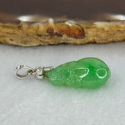 18K 750 White Gold Type A Semi Icy Jelly Full Spicy Green Jadeite Monkey on Peach Pendant 19.0 by 12.1 by 8.6mm with Natural Diamond 3.78g - Huangs Jadeite and Jewelry Pte Ltd