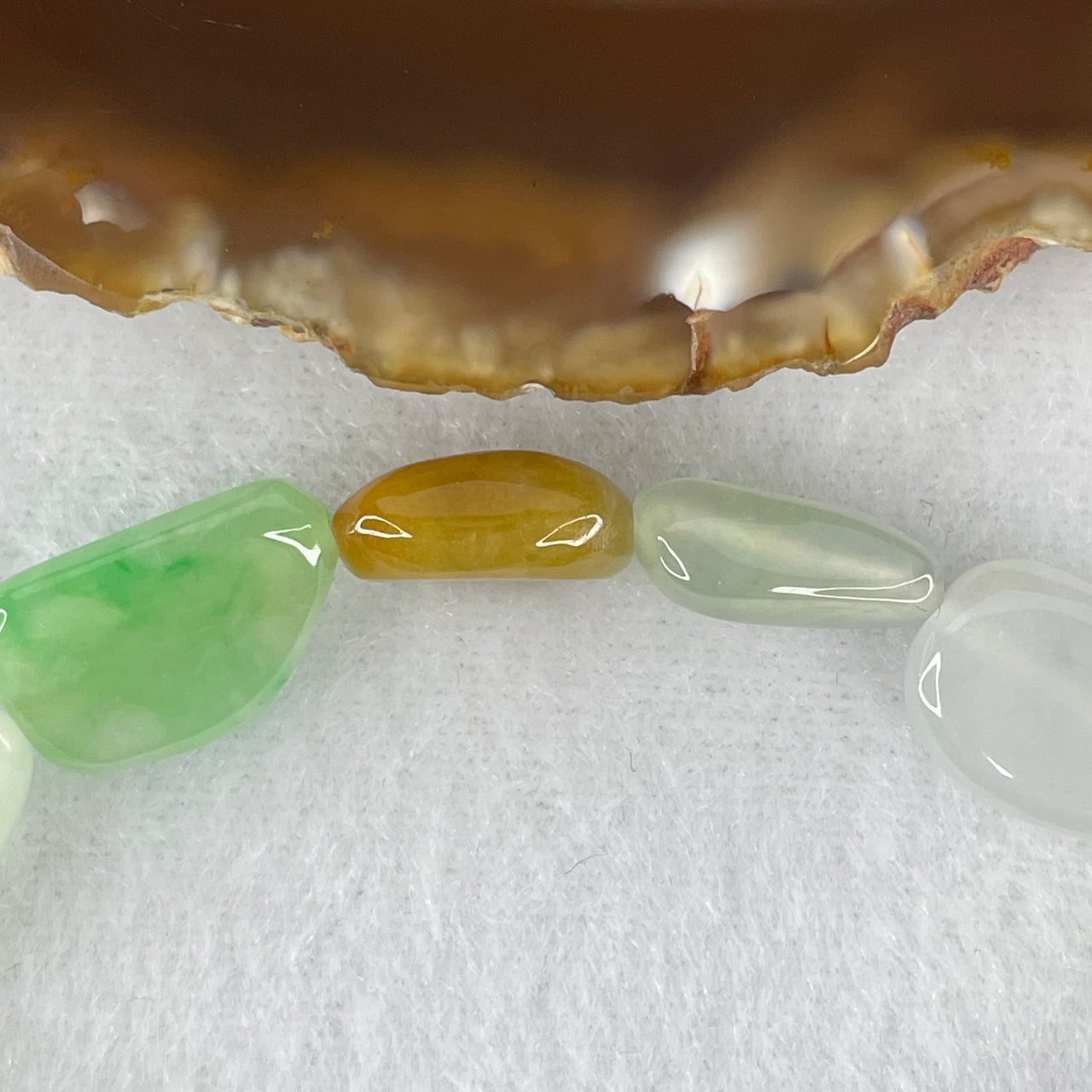 Certified Natural Type A Tri-Color Green, Lavender & Brown Jadeite Pebble Beads Bracelet | Authentic Myanmar Feicui "Fuk Lu Shou" Harmony Strand | Masterpiece Hand-Polished High-Presence Personal Armor (16.92g | 8.6mm | 14.5cm 11 Pcs)