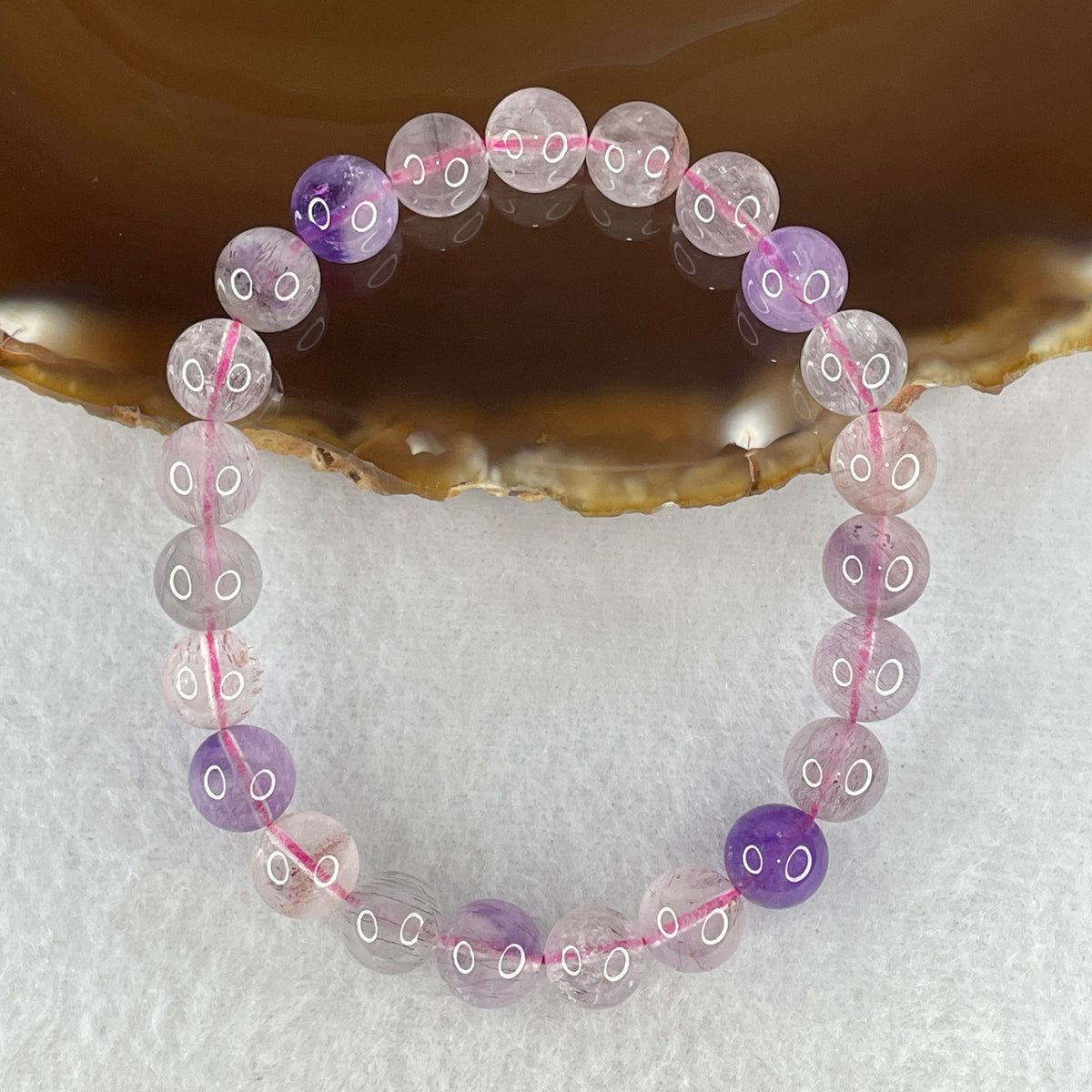 Certified Above Average Grade Natural Super 7 Crystal Beads Bracelet | 8.4mm Sacred 7-Mineral Synergy Power (17.65g | 15.5cm Wrist Sizing | 23 Beads)