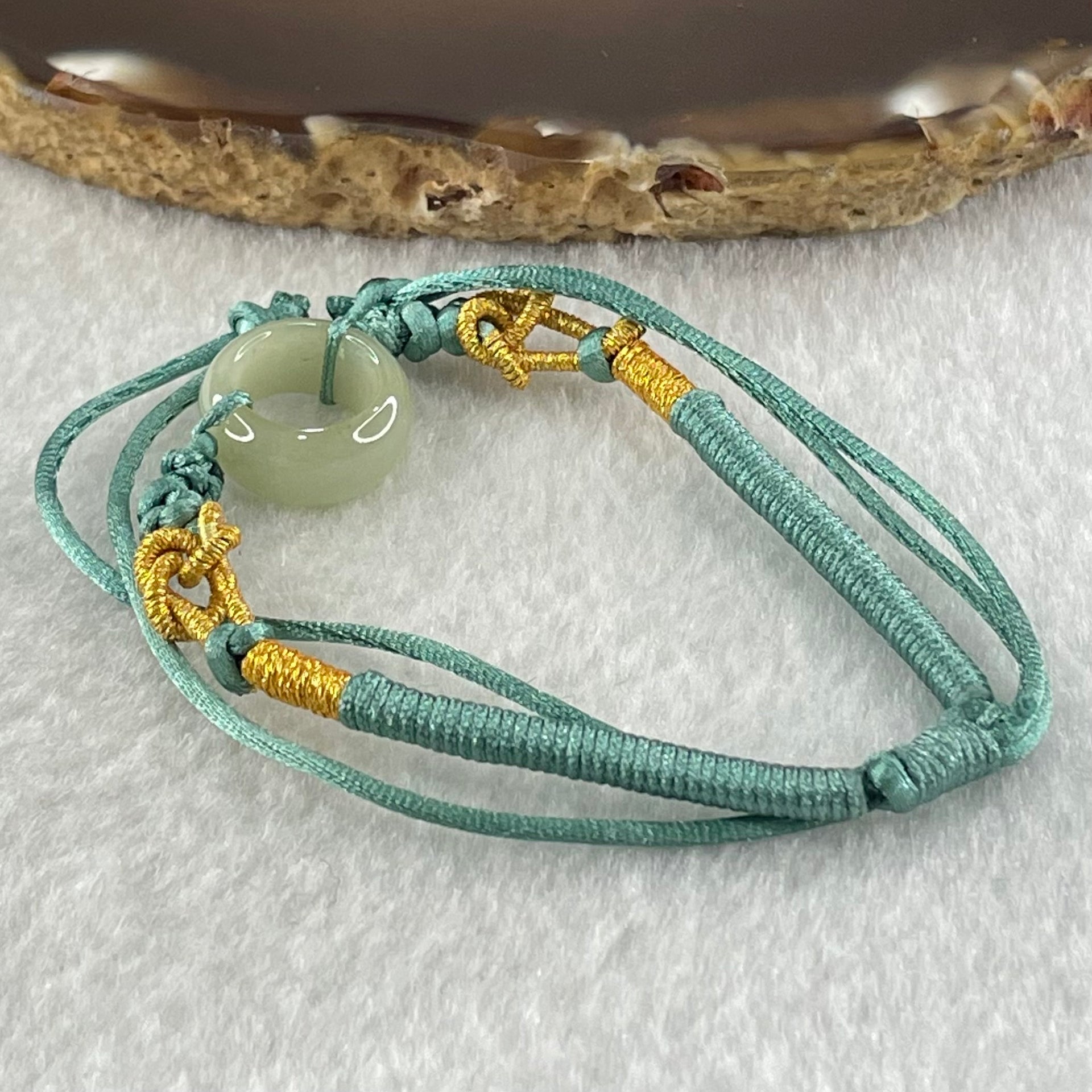 Type A Blueish Green Jadeite Ping An Kou String Bracelet 2.83g 14.4 by 6.3mm - Huangs Jadeite and Jewelry Pte Ltd