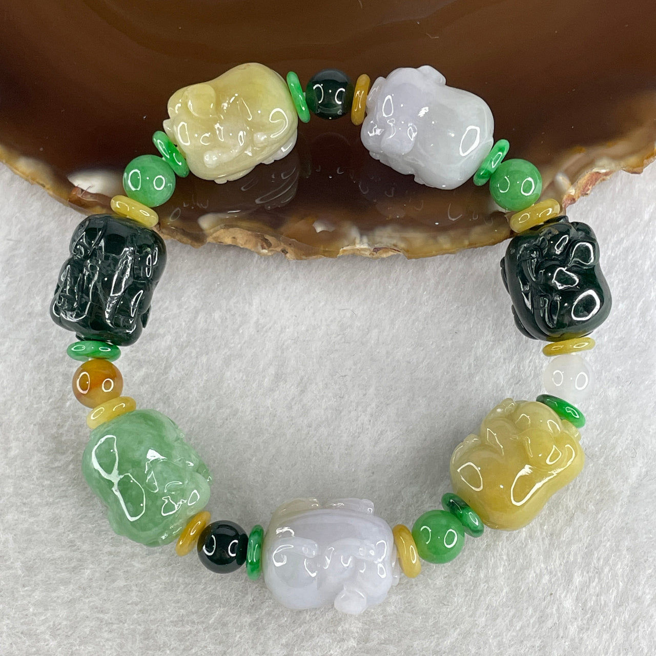 Type A Burmese Jade Jadeite Pig Piglets Bracelet 54.50g each about 18.1 by 13.9mm