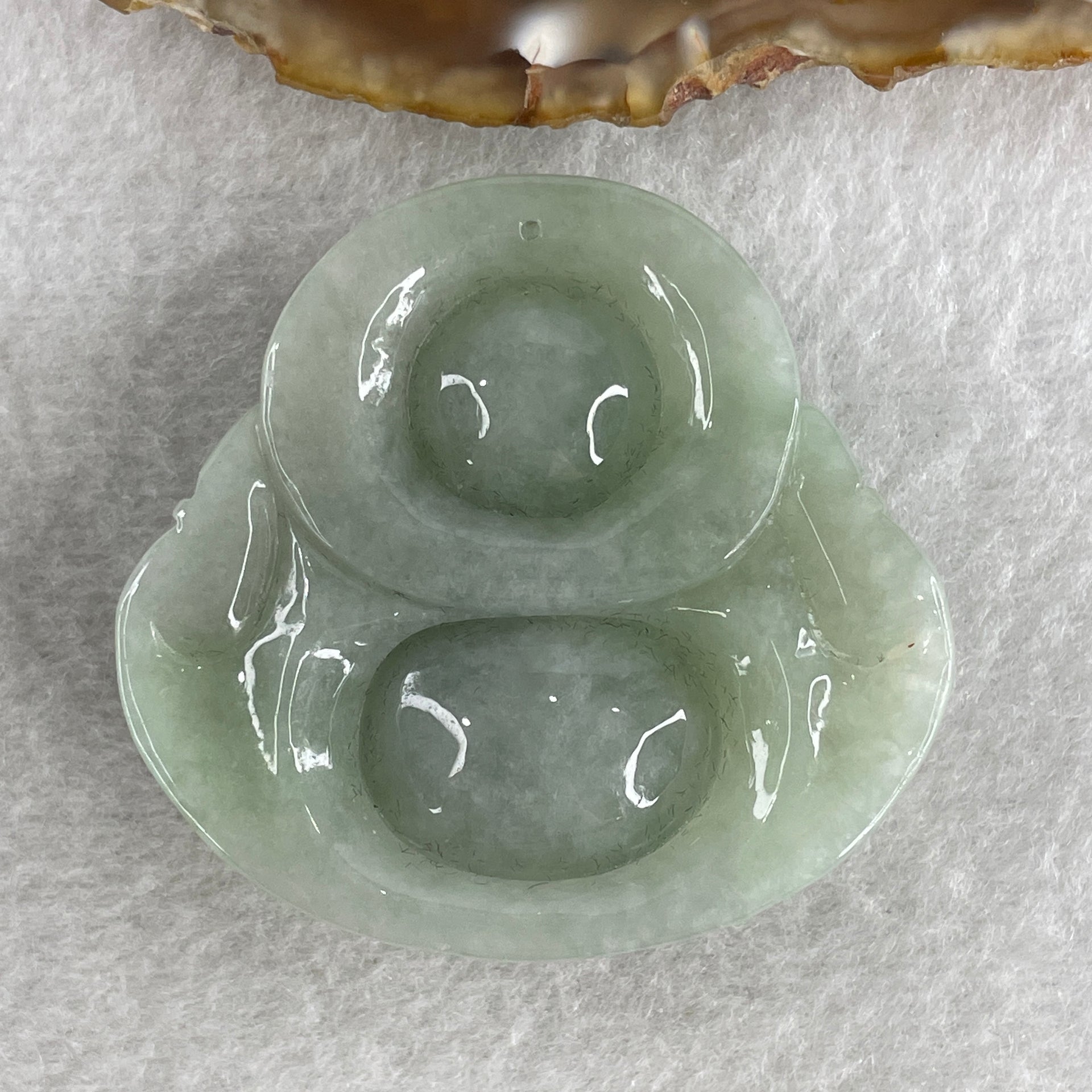 Natural Type A Green Jadeite Milo Laughing Buddha Pendant 47.59g 46.1 by 48.7 by 14.6mm - Huangs Jadeite and Jewelry Pte Ltd