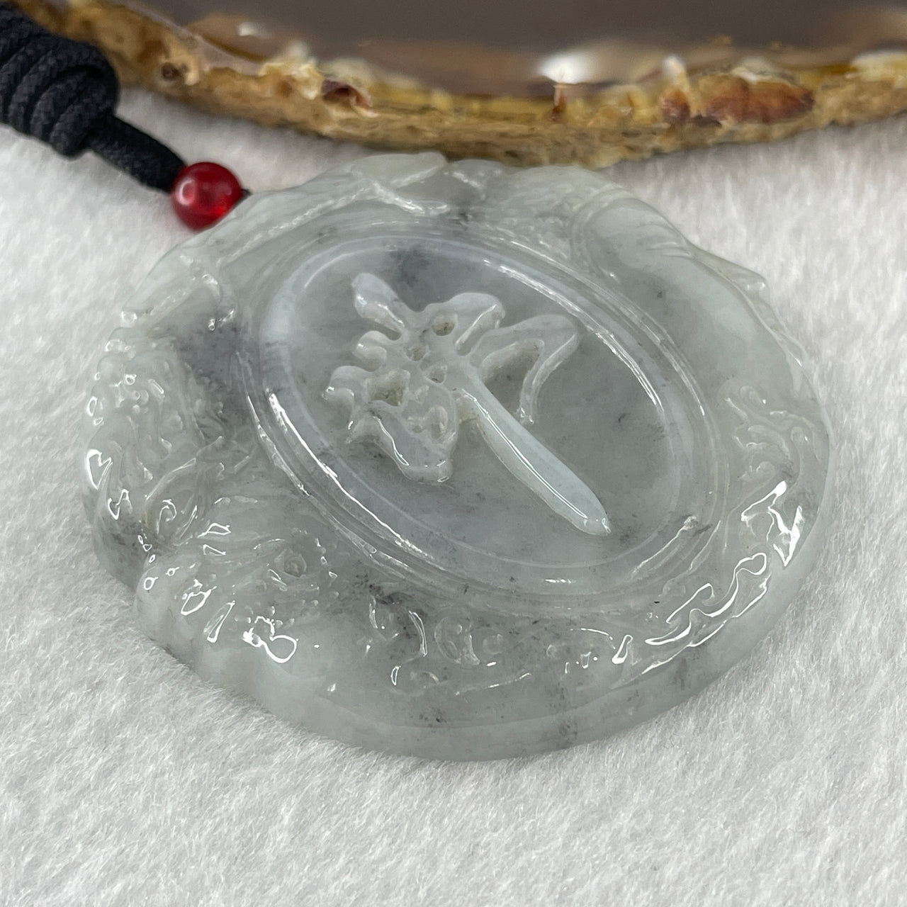 Natural Type A Faint Green with Wuji Grey Jadeite Buddhism Good Vs Evil Buddha VS Devil Pendant 51.82g 55.3 by 7.7mm