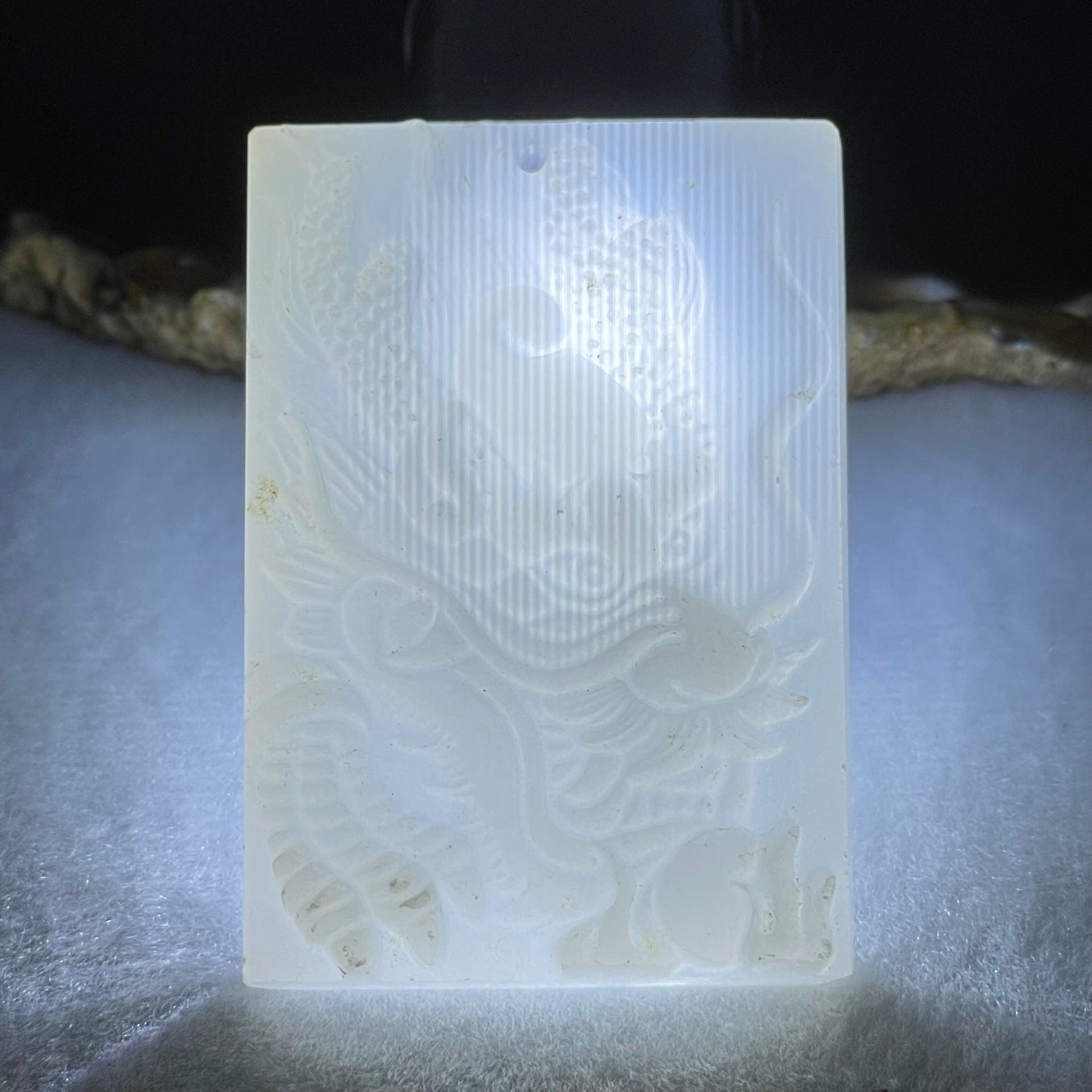 Natural White Nephrite Dragon Pendant 48.48g 57.4 by 39.5 by 11.4mm - Huangs Jadeite and Jewelry Pte Ltd