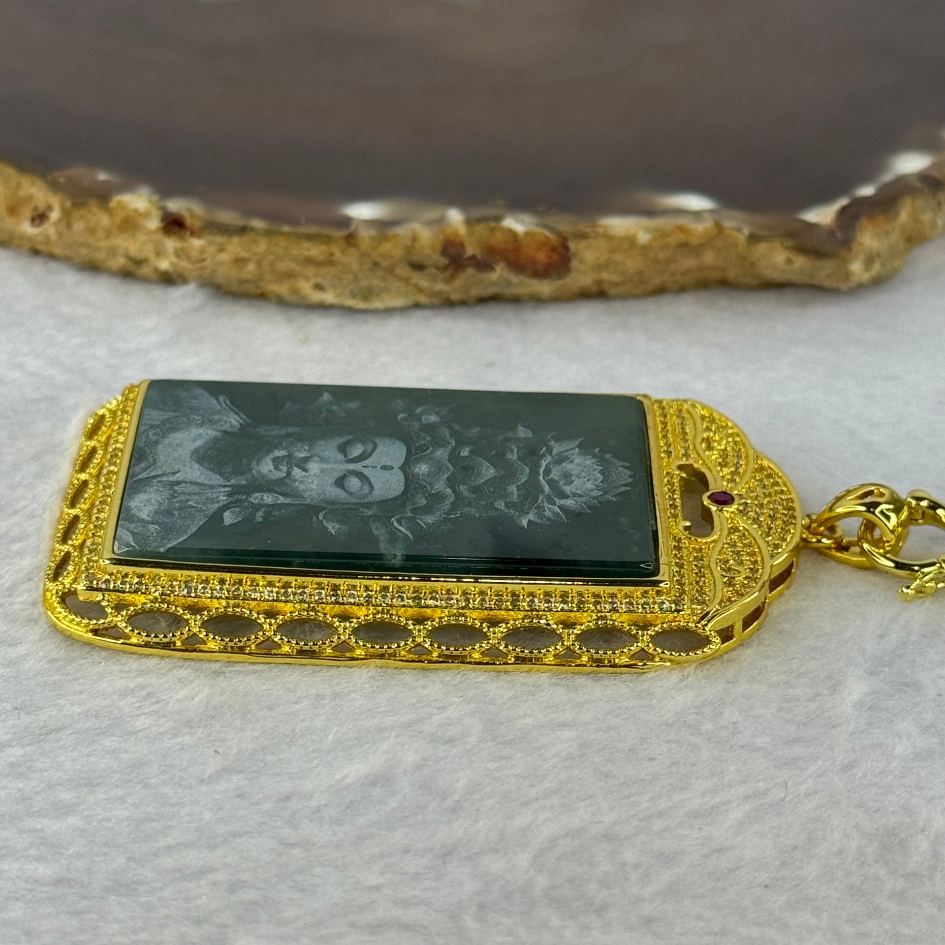 Type A Blueish Green Jadeite Guan Yin S925 Silver Pendent Necklace 30.47g 46.0 by 30.0 by 2.0mm - Huangs Jadeite and Jewelry Pte Ltd