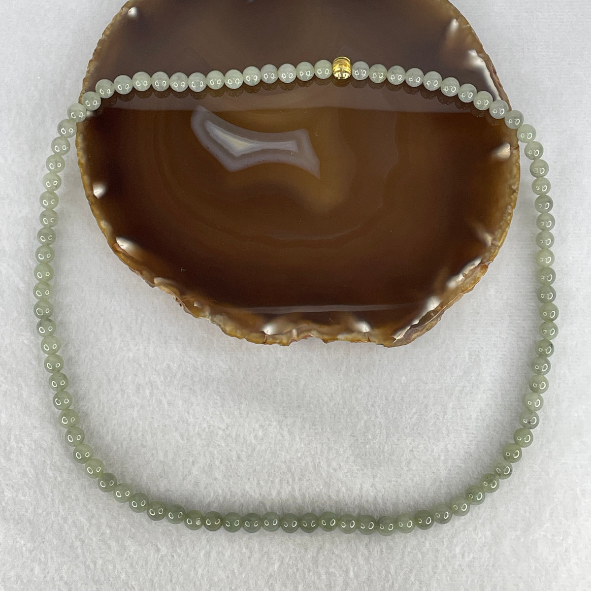 Natural Type A Light Green with Wuji Grey Piao Hua Jadeite Beads Necklace | 54cm Strand of 87 Beads 6.6mm (44.73g | Heart & Root Chakra Harmony, Ink-Silk Aesthetics & Protective Serenity)