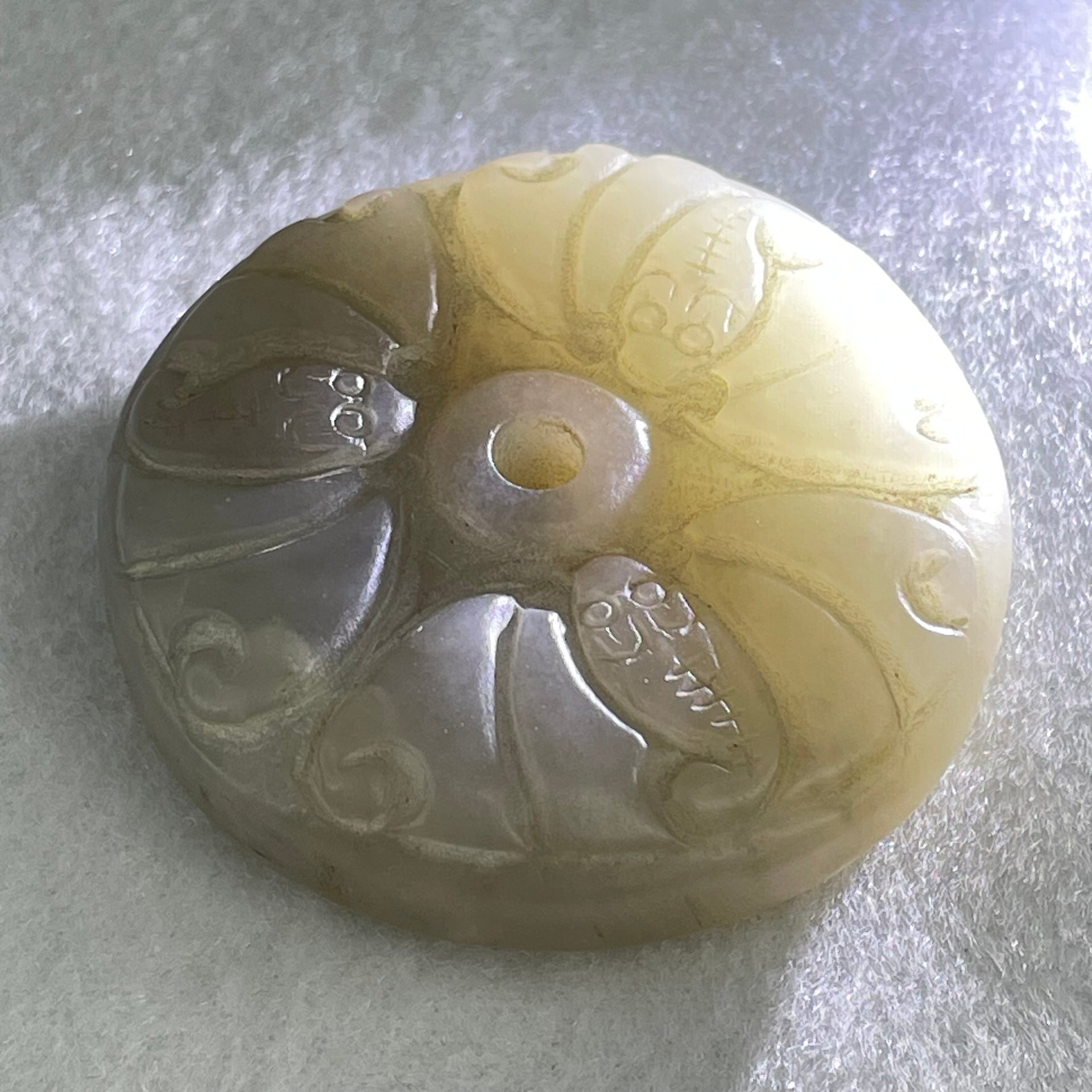 Antique Natural Greyish Lavender Nephrite Ping An Kou Donut Pendant 64.41g 58.5 by 14.0mm - Huangs Jadeite and Jewelry Pte Ltd