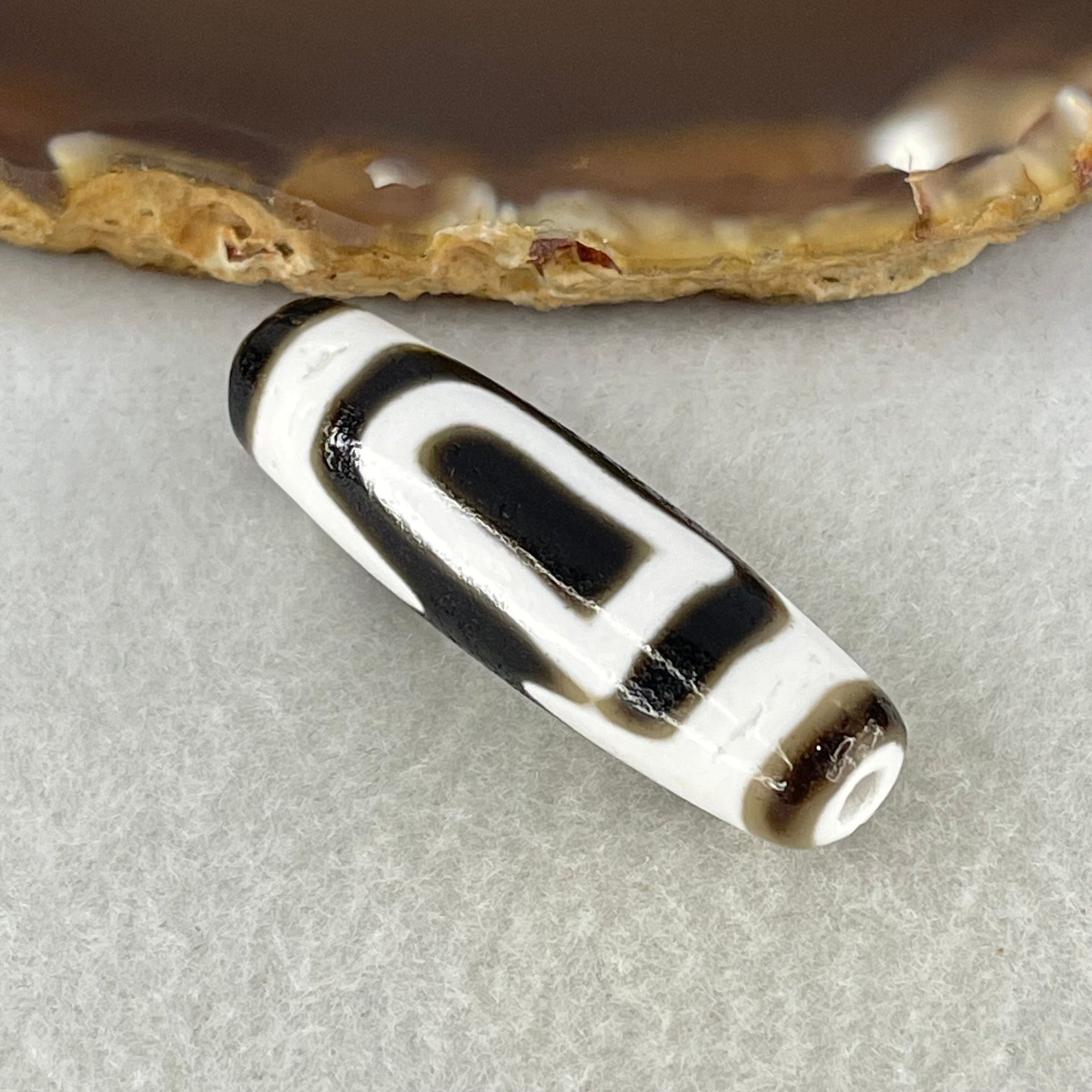 Natural Powerful Tibetan Old Oily Agate 2 Eyed Bead Heavenly Master (Tian Zhu) 7.94g 39.3 by 11.6mm - Huangs Jadeite and Jewelry Pte Ltd