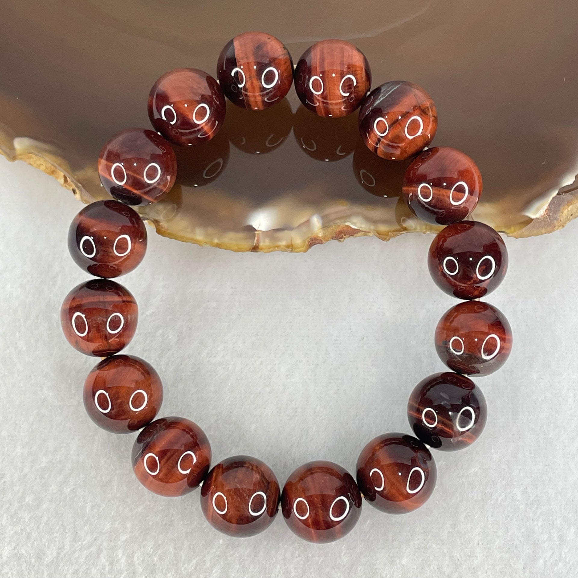 Natural Red Tiger Eye Quartz Beads Bracelet 43.02g 17cm 12.5mm 16 Beads - Huangs Jadeite and Jewelry Pte Ltd