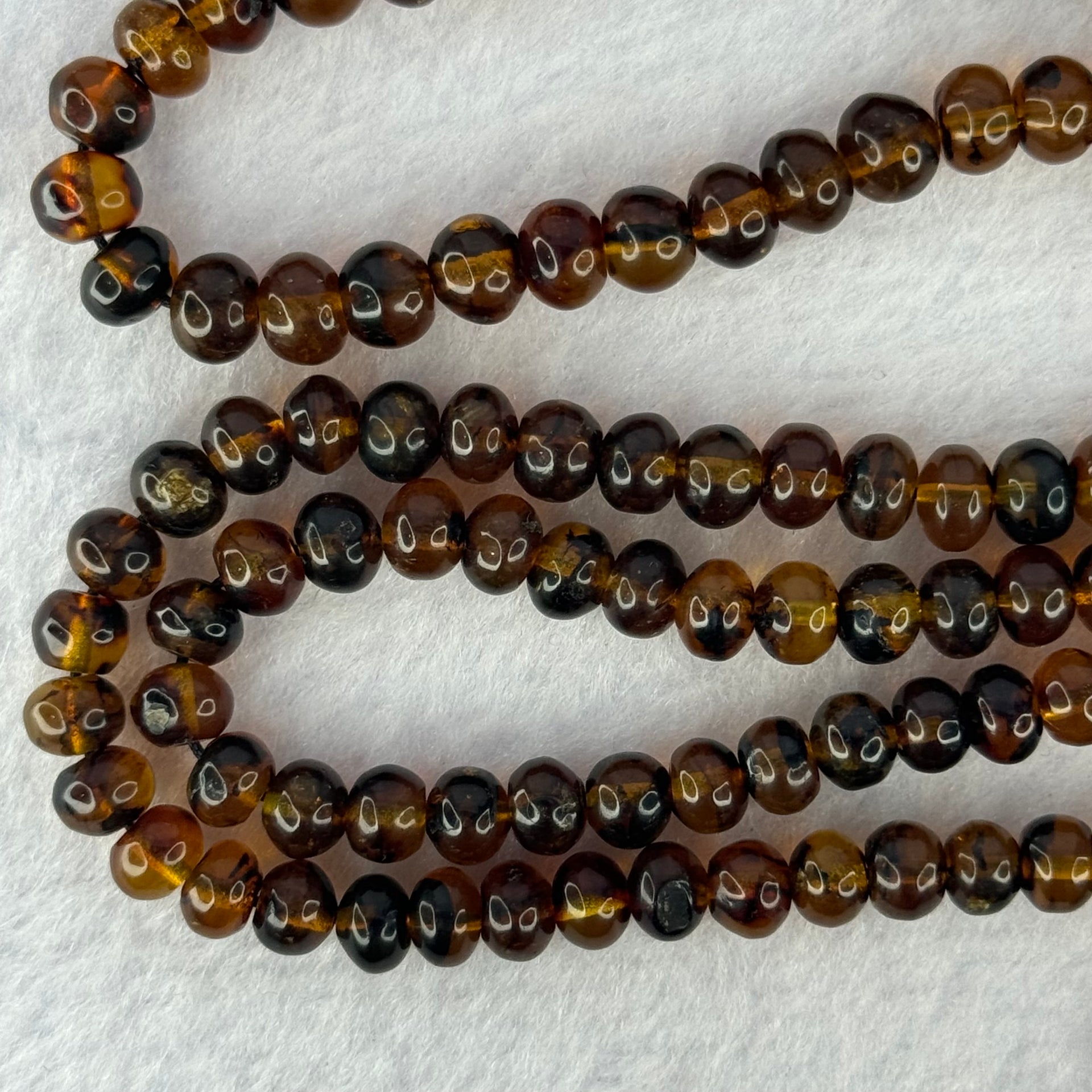 Natural Cognac Flower Amber Beads Necklace 14.28g 54cm 6.3mm 108 Beads - Huangs Jadeite and Jewelry Pte Ltd