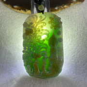 Natural Type A Blueish Green with Yellow Jadeite Buddha and Flowers with People Seeking for Enlightenment Pendant 87.75g 72.8 by 45.7 by 11.8mm - Huangs Jadeite and Jewelry Pte Ltd