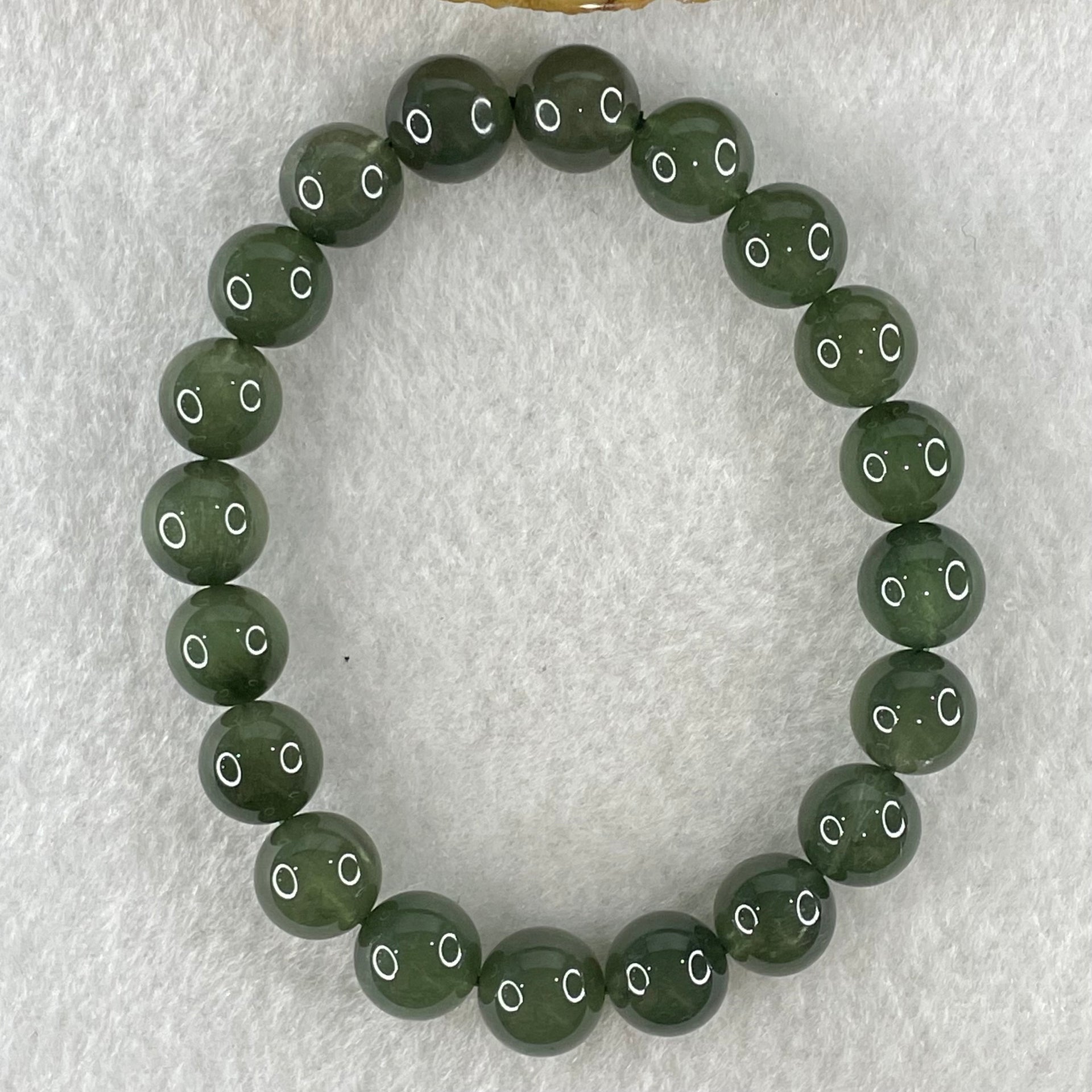 Good Grade Natural Cats Eye Green Rutilated Quartz Beads Bracelet 24.86g 16.5cm 9.8mm 20 Beads - Huangs Jadeite and Jewelry Pte Ltd