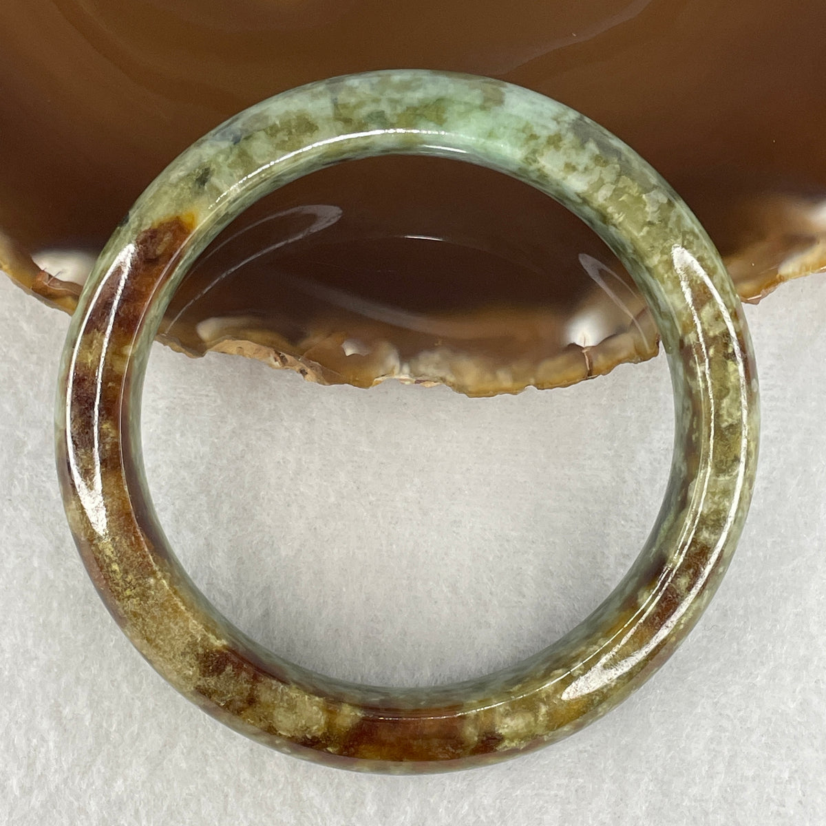 Natural Type A Jadeite Bangle | Green & Yellowish-Brown Multi-Tone (61.79g | 58.8mm Inner Diameter | 12.3 x 8.8mm)