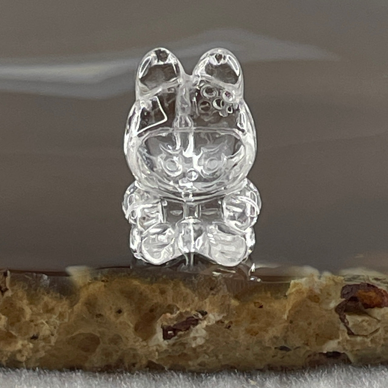 Natural Clear Quartz Labubu Charm Display 3.68g 19.2 by 12.5 by 11.3mm - Huangs Jadeite and Jewelry Pte Ltd