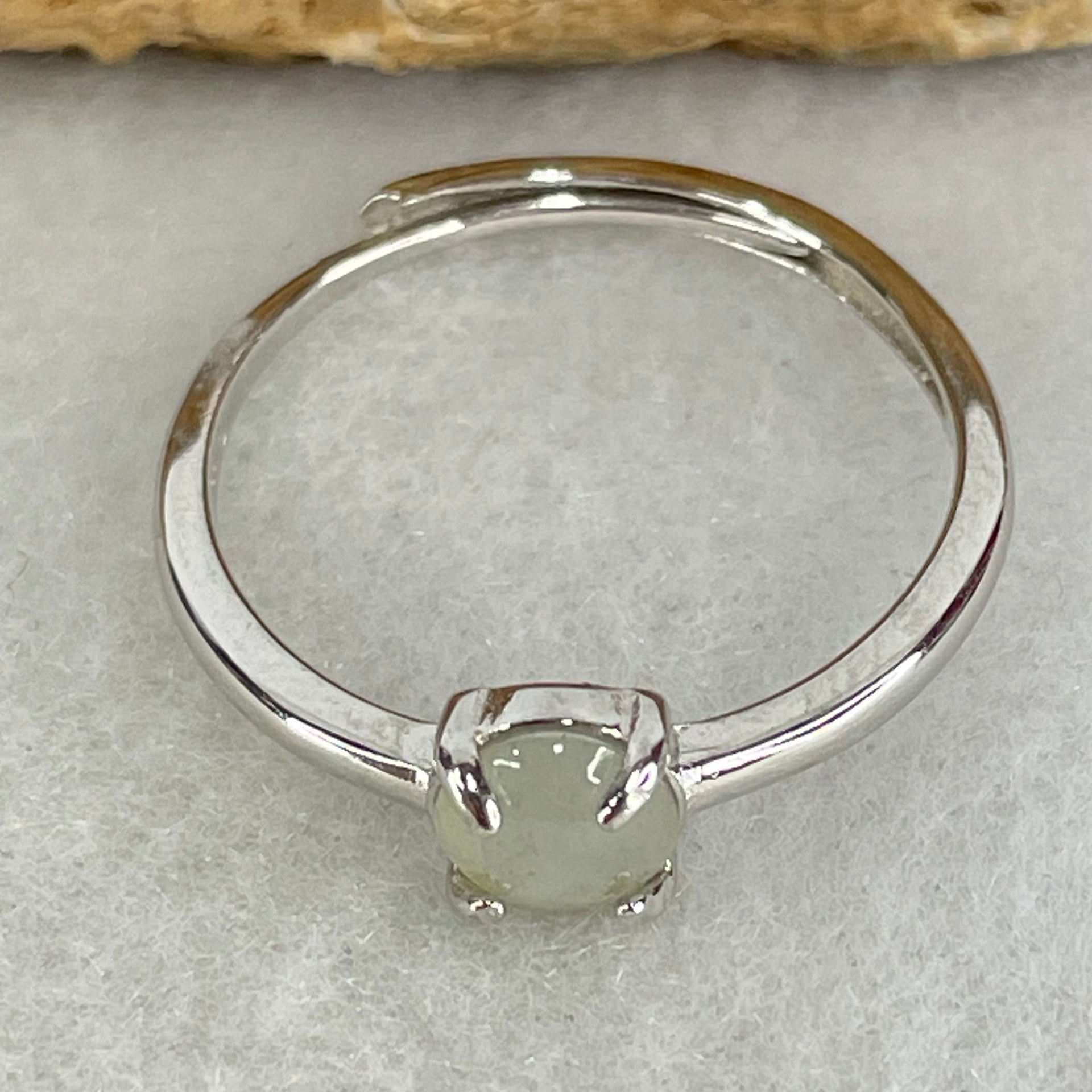 Type A Semi Icy Lavender Cabochon Jadeite in S925 Sliver Ring (Adjustable Size) 1.16g 5.2 by 3.0mm - Huangs Jadeite and Jewelry Pte Ltd