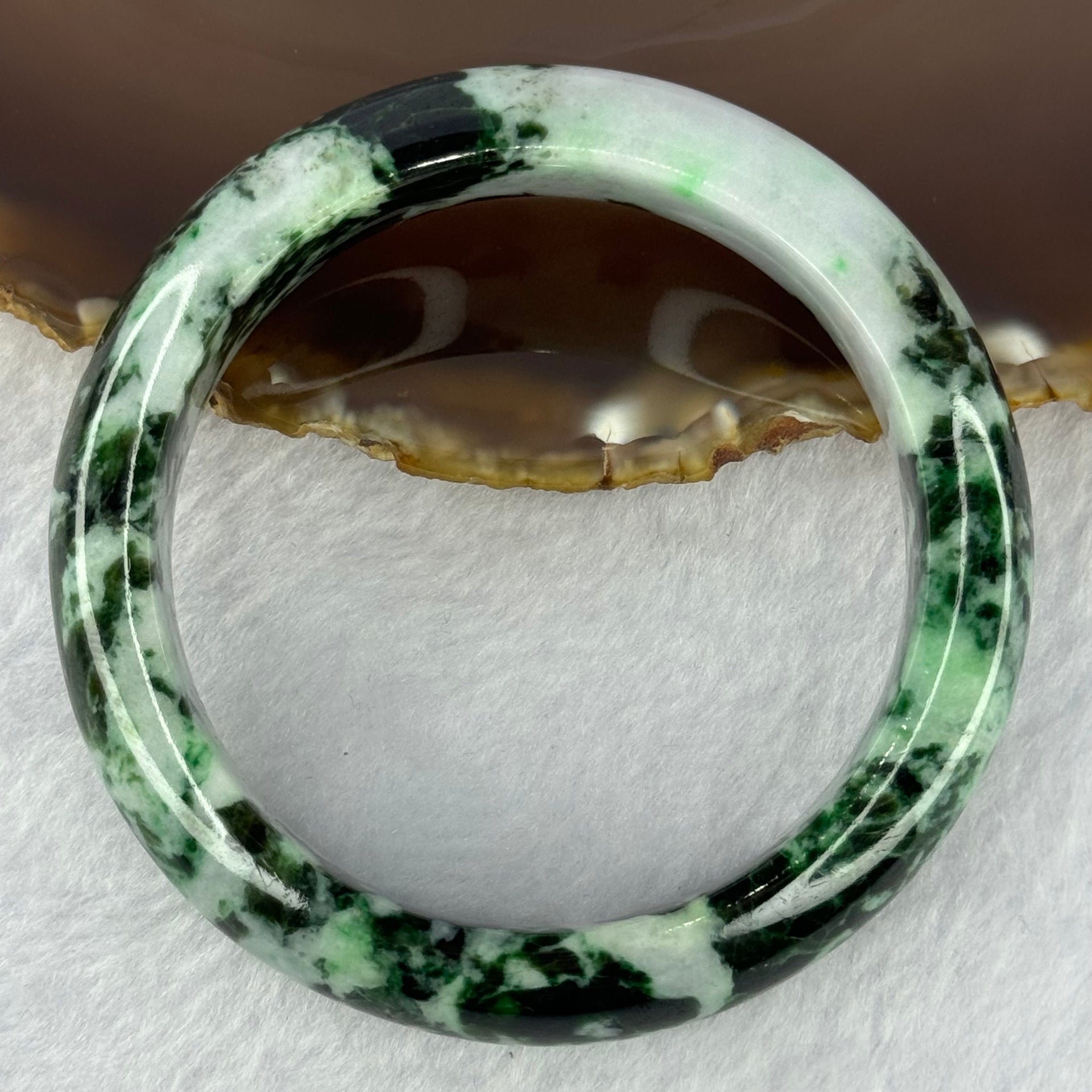 Type A Light Lavender with Old Mine Spicy to Dark Green Piao Hua Jadeite Bangle 72.00g Internal Diameter 56.6mm 14.8 by 9.5mm (Slight Internal Lines) - Huangs Jadeite and Jewelry Pte Ltd