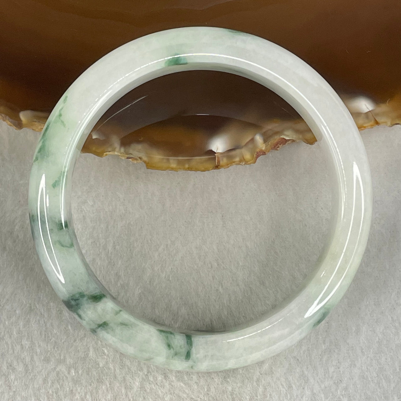 Type A Light Green Light Lavender with Green piao Hua Floral Jadeite Bangle 55.86g Inner Diameter 55.2mm 13.0 by 8.9mm (Very Slight Internal Lines) - Huangs Jadeite and Jewelry Pte Ltd