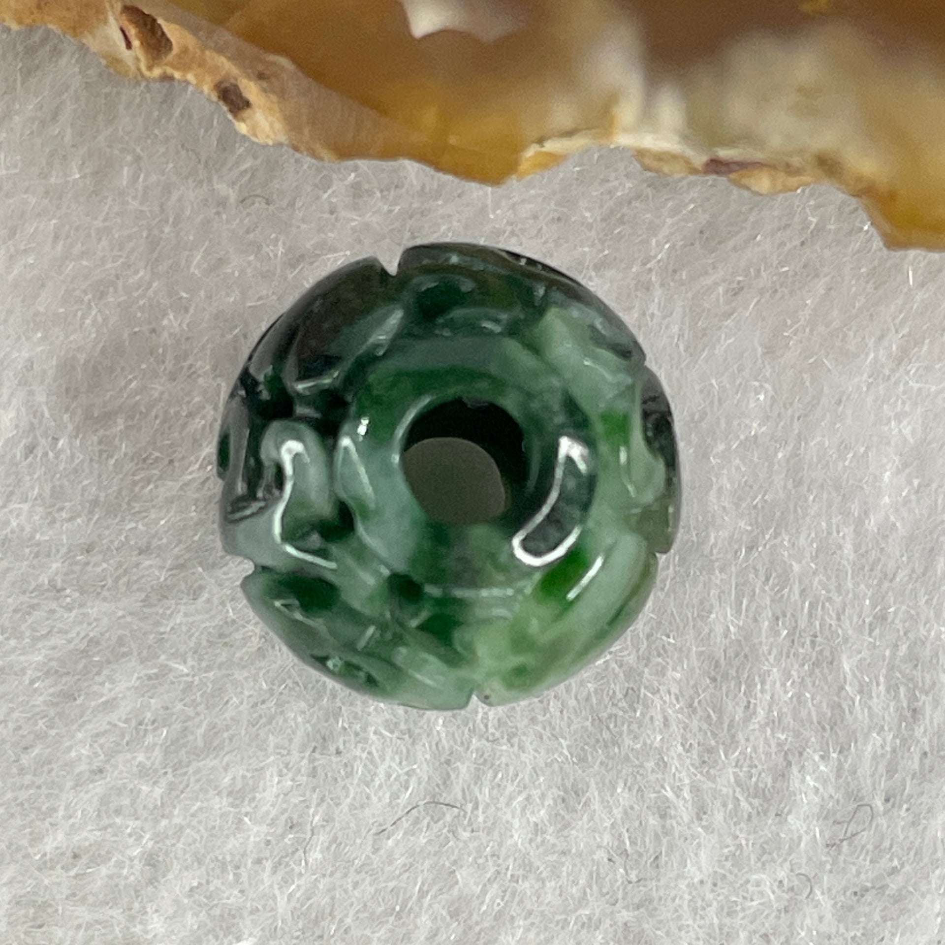 Natural Type A Lao Keng Old Mine Green with Light Green Jadeite Flora Carving Bead Charm 1.91g 12.5mm - Huangs Jadeite and Jewelry Pte Ltd