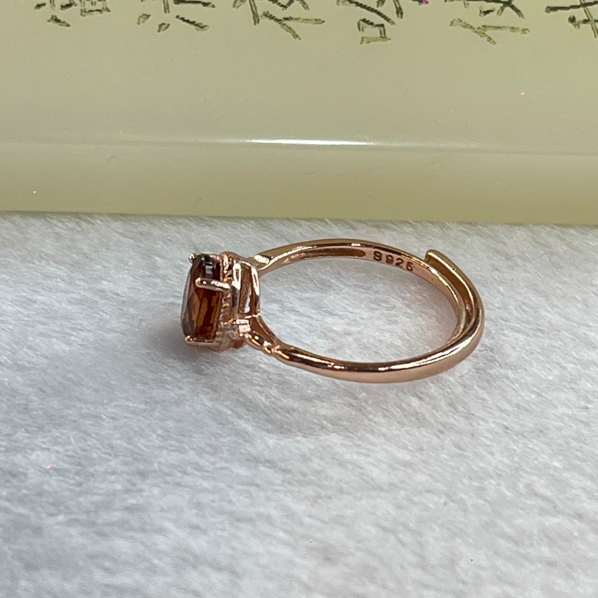 Orange Red Garnet In S925 Sliver Rose Gold Colour Ring (Adjustable Size) 1.34g 6.6 by 4.9 by 3.5mm - Huangs Jadeite and Jewelry Pte Ltd