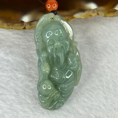 Type A Blueish Green Jadeite Shou Xing Gong Pendant for Longevity and Good Health 蓝水翡翠寿星公牌20.73g 45.3 by 21.7 13.3mm - Huangs Jadeite and Jewelry Pte Ltd