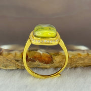 Natural Green Amber with Milk Inclusions in S925 Sliver Gold Color Ring (Adjustable Size) 2.17g 90.0 by 4.0mm - Huangs Jadeite and Jewelry Pte Ltd