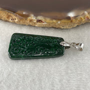 Natural Type A Old Mine Full Green Jadeite Wu Shi Pai Flower Carving Pendant | Peace Plaque & Floral Talisman (5.19g | 30.2 x 17.6 x 3.8mm) - Huangs Jadeite and Jewelry Pte Ltd