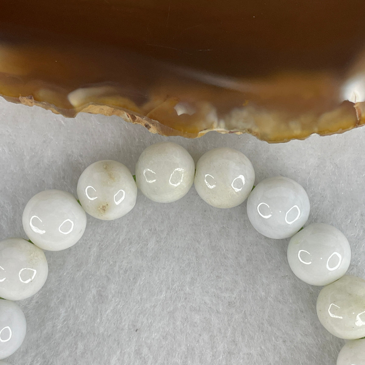 Natural Type A White with Brownish Jadeite Bead Bracelet | Untreated Warm Amber & Snow Fei Cui Stretch Bracelet (30.98g | 15.5cm Wrist | 9.7mm | 20 Beads) (1 Bead Rough)