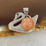 Natural Sunstone Bead with Crystals in S925 Sliver Swan Charm 3.26g 7.8mm - Huangs Jadeite and Jewelry Pte Ltd