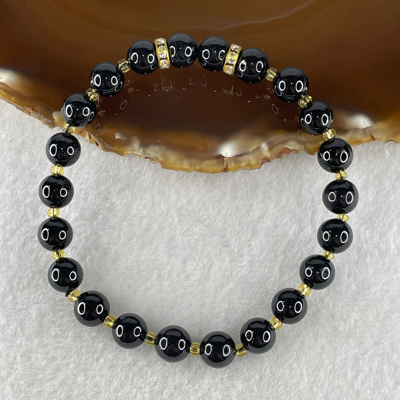 Certified Natural Type A Opaque Black Omphacite Jadeite Beads Bracelet 21.800g 18.5cm 8.4mm 22 Beads