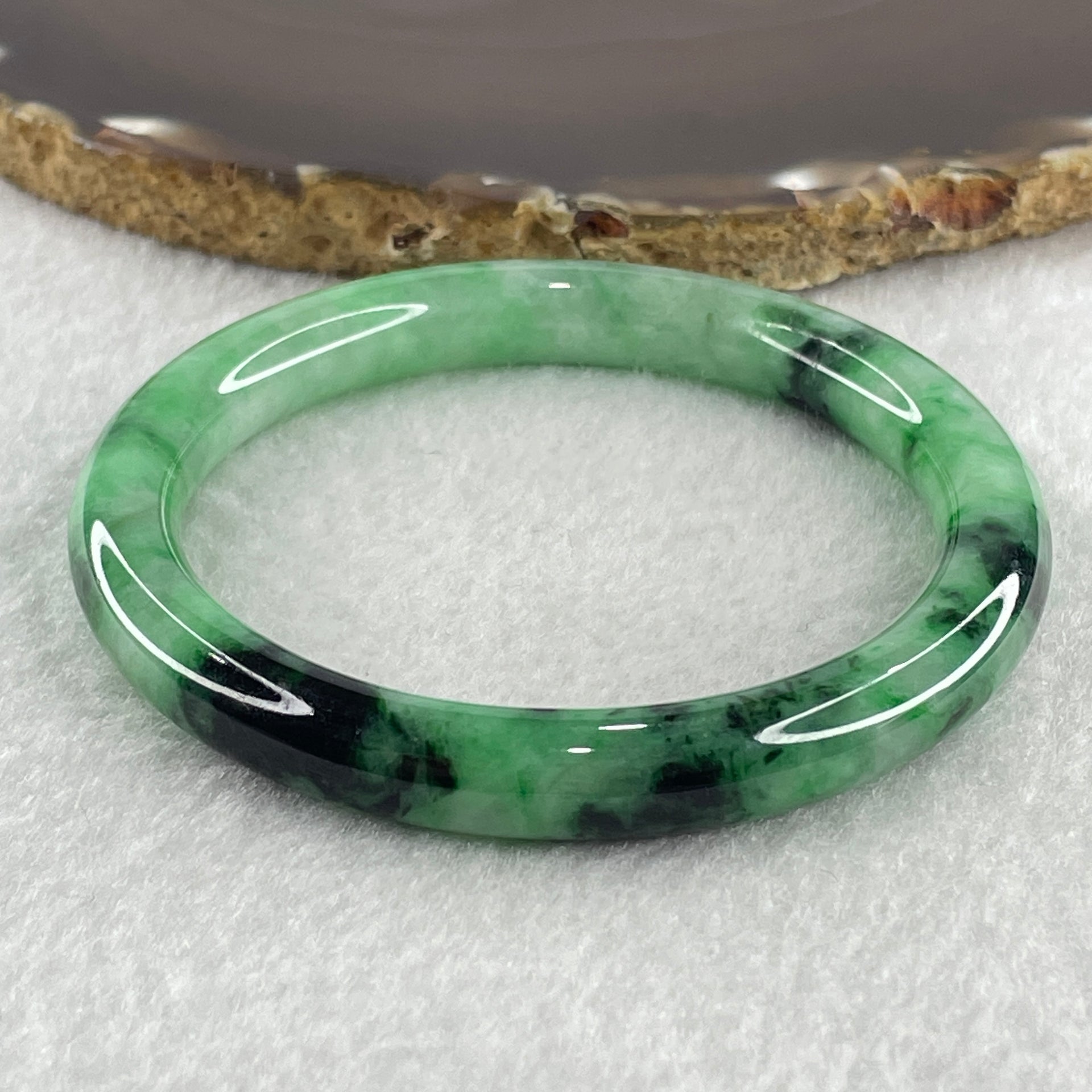Certified Natural Type A Apple Green with Dark Green Piao Hua Jadeite Bangle 40.90g Internal Diameter 57.4mm 9.0 by 8.8mm (Very Very Slight External Rough) - Huangs Jadeite and Jewelry Pte Ltd