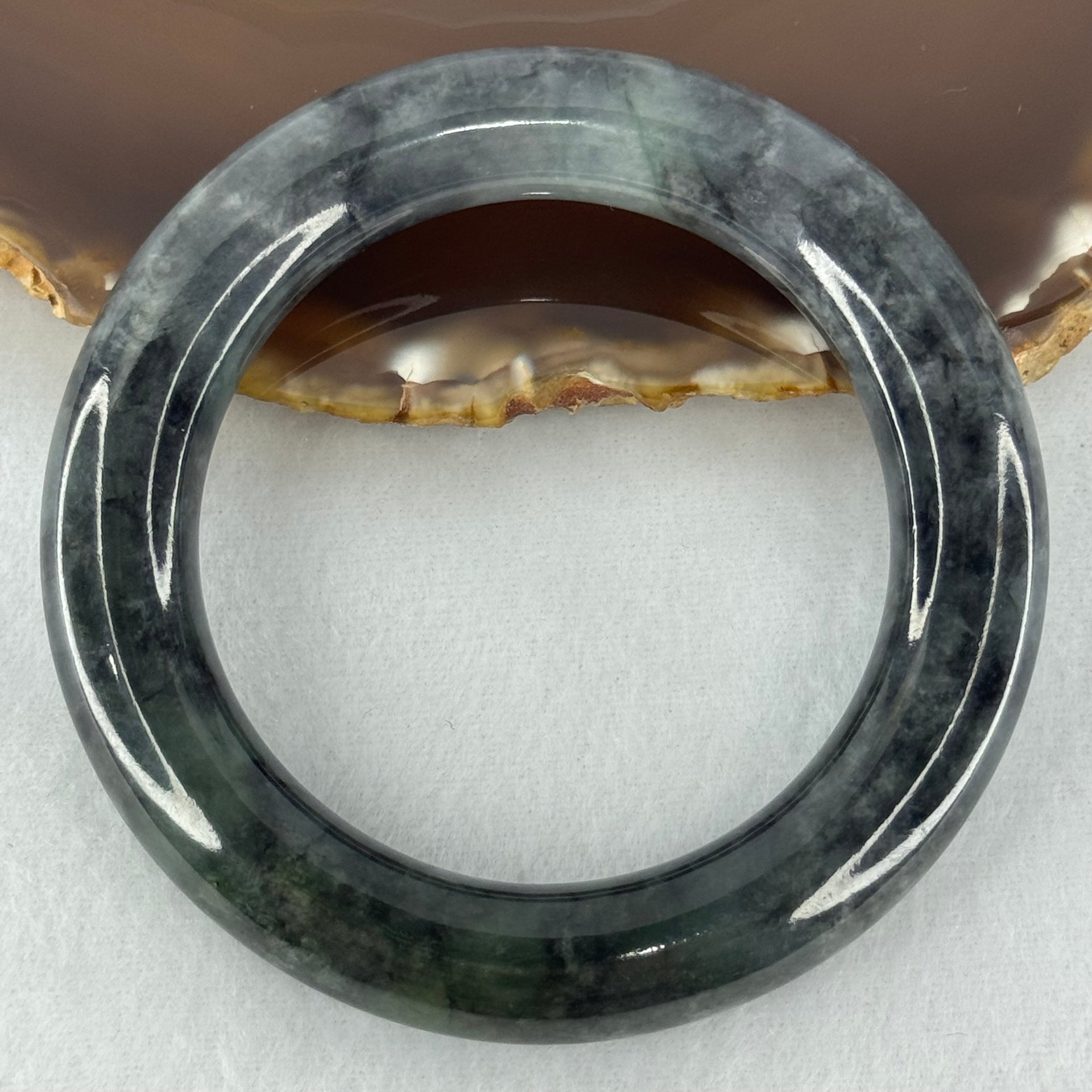 Type A Slightly Translucent to Opaque Wuji Black and Green Jadeite Bangle Internal Diameter 56.0mm 89.69g 12.5 by 13.0mm (Very Slight Internal Lines) - Huangs Jadeite and Jewelry Pte Ltd