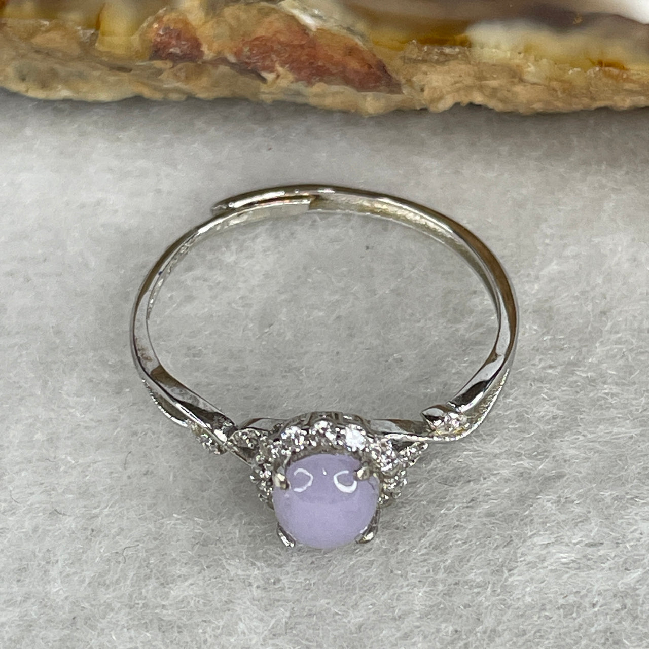 Type A Light Lavender Jadeite Minimalist Ring | Liquid-Glass Translucent Cushion Cabochon | Solid S925 Sterling Silver Setting | Smart Adjustable Sizing (1.17g 5.9x4.9x2.5mm)